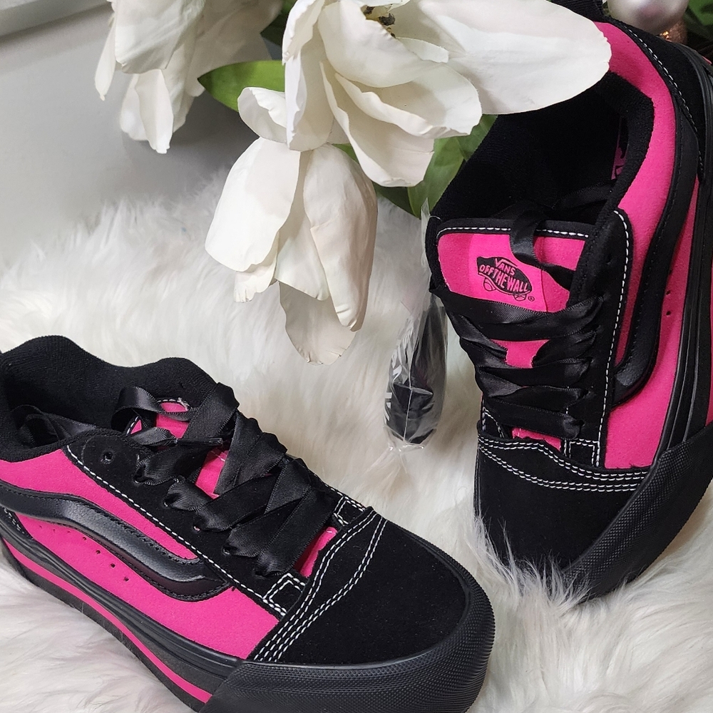 VANS Knu Skate Platform Stacked Skateboarding Sneakers Black/Hot-Pink/Satin New - Picture 5 of 11